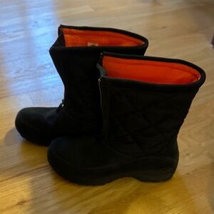Lands' End Black Winter & Rain Boots with Orange Lining